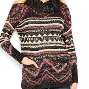 Lucky Brand Loose Cowl Neck Print Sweater